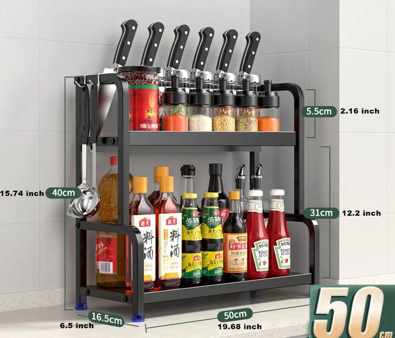 2/3Layer Kitchen Storage Shelf Stainless Steel Seasoning Jar Spice Storage Rack Chopsticks Knife Shelf Bar Organizer Accessories - Macuisinebeny.com