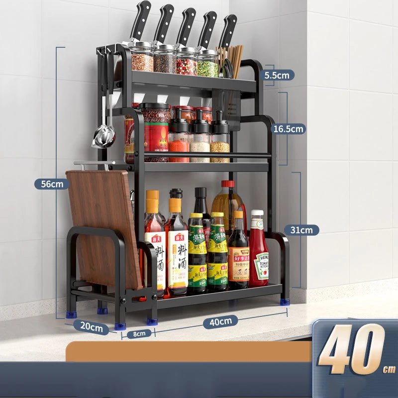 2/3Layers Kitchen Storage Rack Spice Racks Seasoning Shelf Condiments Knife Cutting Board Holder Drain Stand Storage Accessories - Macuisinebeny.com