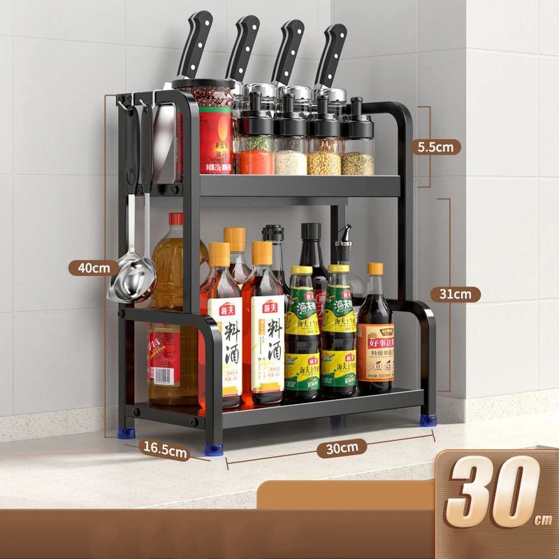 2/3Layers Kitchen Storage Rack Spice Racks Seasoning Shelf Condiments Knife Cutting Board Holder Drain Stand Storage Accessories - Macuisinebeny.com