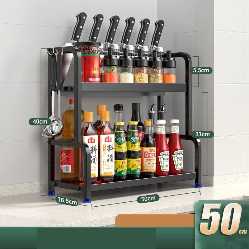 2/3Layers Kitchen Storage Rack Spice Racks Seasoning Shelf Condiments Knife Cutting Board Holder Drain Stand Storage Accessories - Macuisinebeny.com