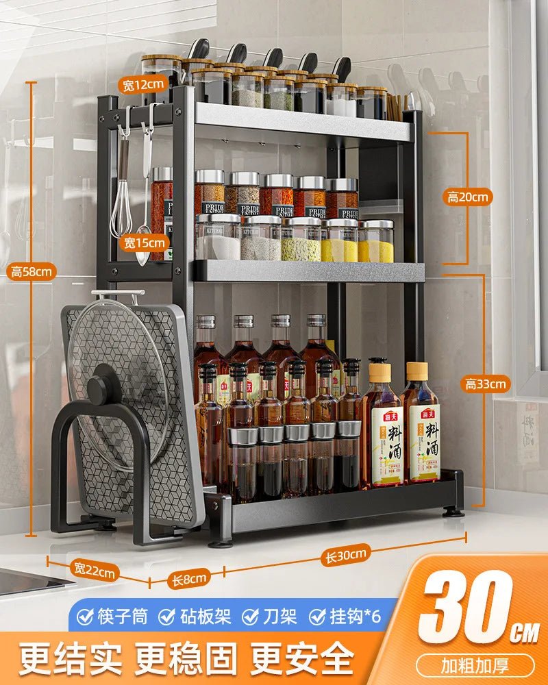 2/3Layers Kitchen Storage Rack Spice Racks Seasoning Shelf Condiments Knife Cutting Board Holder Drain Stand Storage Accessories - Macuisinebeny.com