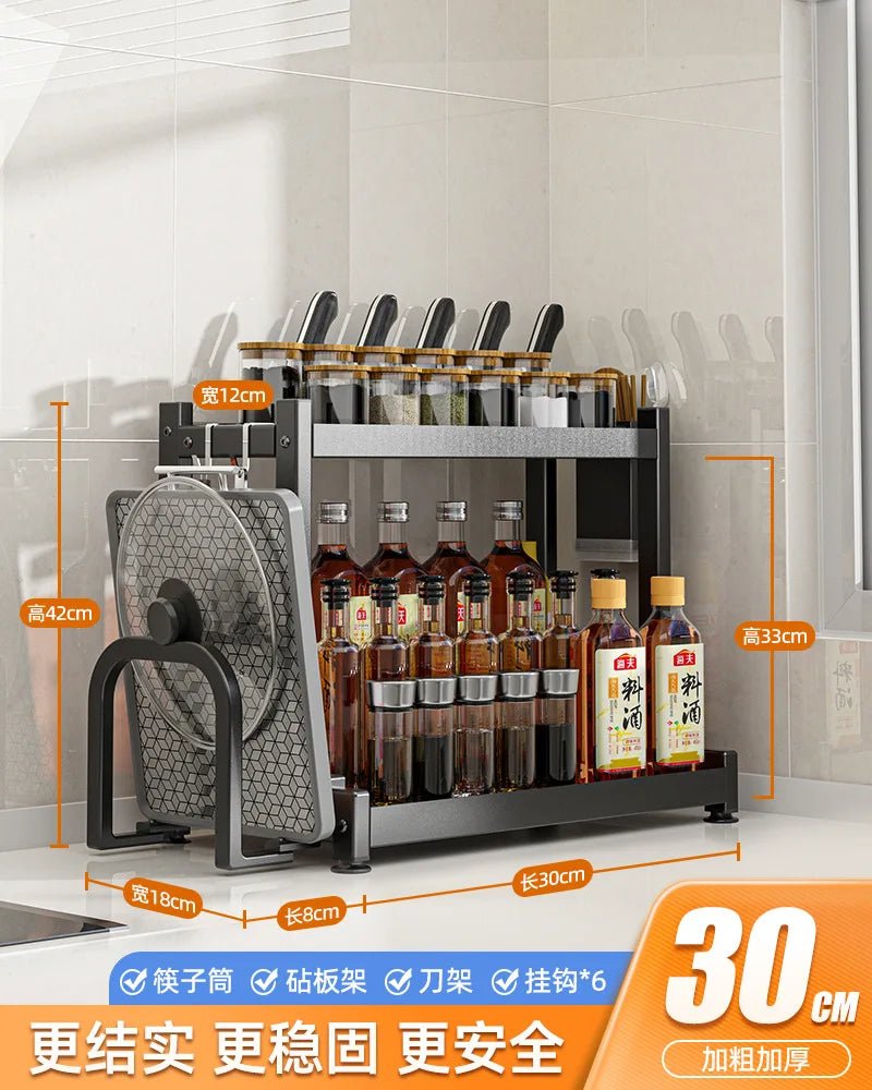 2/3Layers Kitchen Storage Rack Spice Racks Seasoning Shelf Condiments Knife Cutting Board Holder Drain Stand Storage Accessories - Macuisinebeny.com