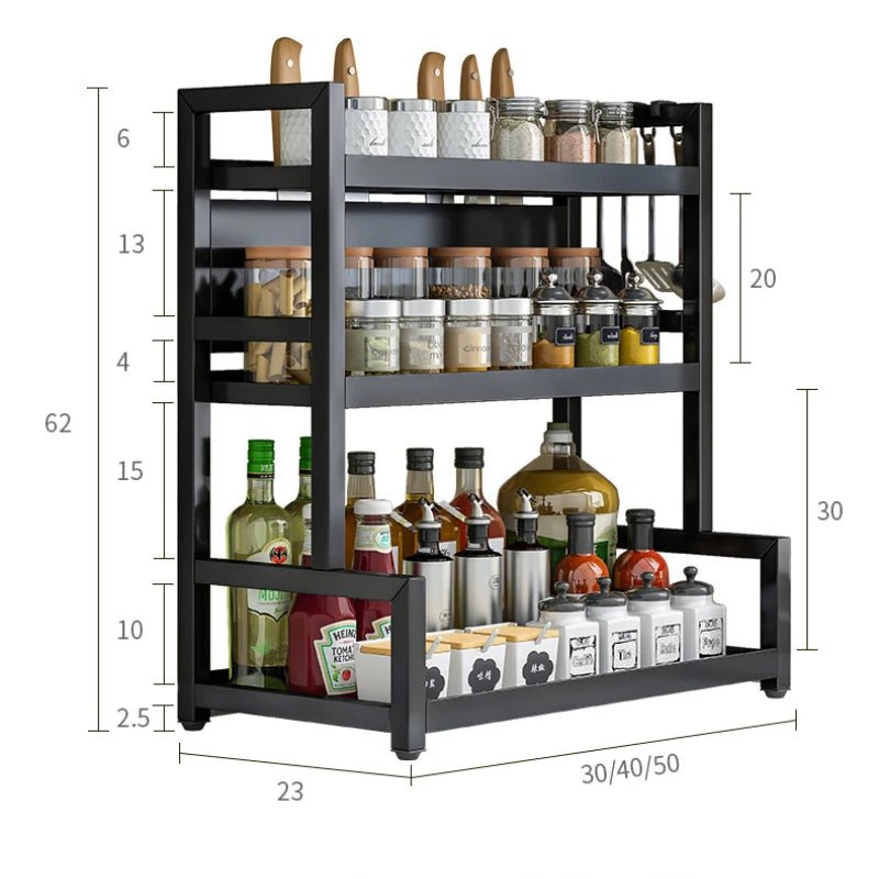 2/3Layers Kitchen Storage Rack Spice Racks Seasoning Shelf Condiments Knife Cutting Board Holder Drain Stand Storage Accessories - Macuisinebeny.com