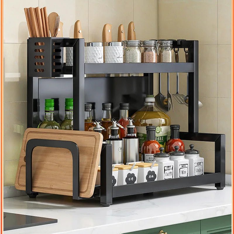 2/3Layers Kitchen Storage Rack Spice Racks Seasoning Shelf Condiments Knife Cutting Board Holder Drain Stand Storage Accessories - Macuisinebeny.com