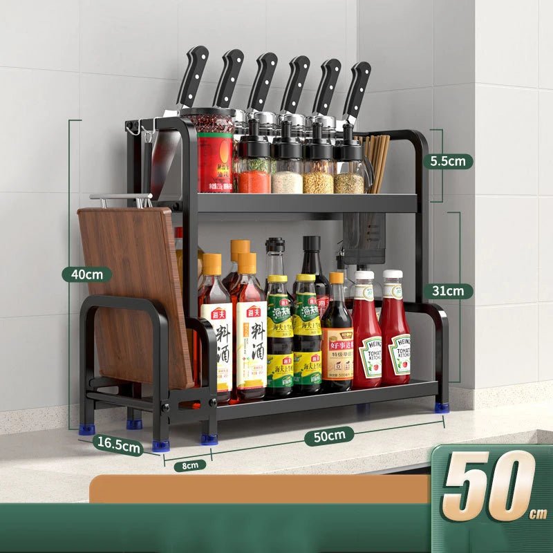 2/3Layers Kitchen Storage Rack Spice Racks Seasoning Shelf Condiments Knife Cutting Board Holder Drain Stand Storage Accessories - Macuisinebeny.com