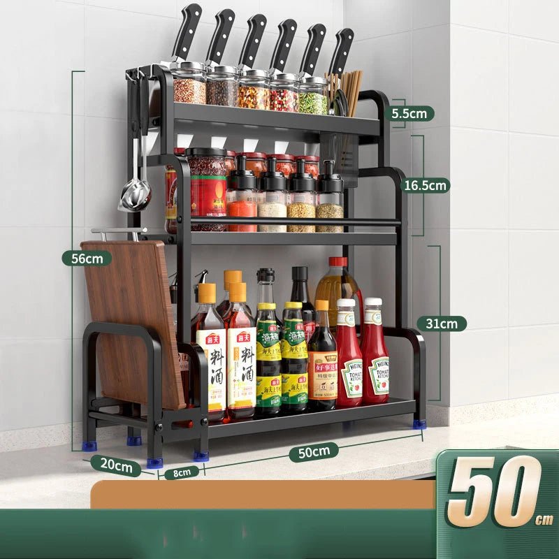 2/3Layers Kitchen Storage Rack Spice Racks Seasoning Shelf Condiments Knife Cutting Board Holder Drain Stand Storage Accessories - Macuisinebeny.com