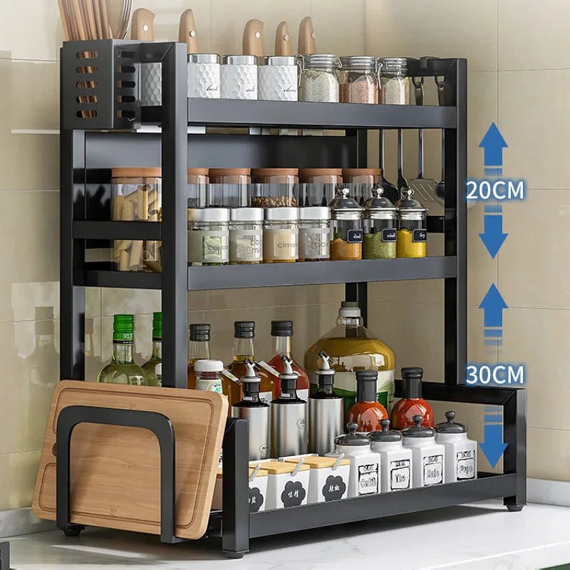 2/3Layers Kitchen Storage Rack Spice Racks Seasoning Shelf Condiments Knife Cutting Board Holder Drain Stand Storage Accessories - Macuisinebeny.com